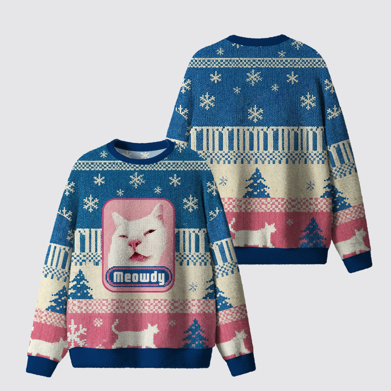 Funny Dizzy Cat Christmas Ugly Knit Sweatshirt