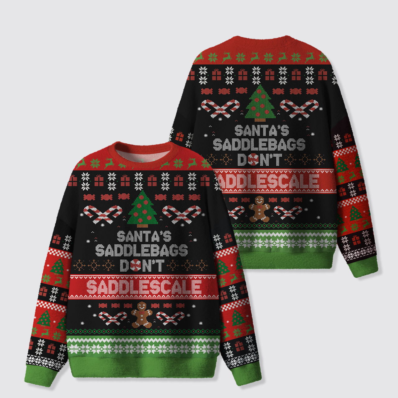Santa's Saddlebags Don't Saddlescale Ugly Knit Sweatshirt
