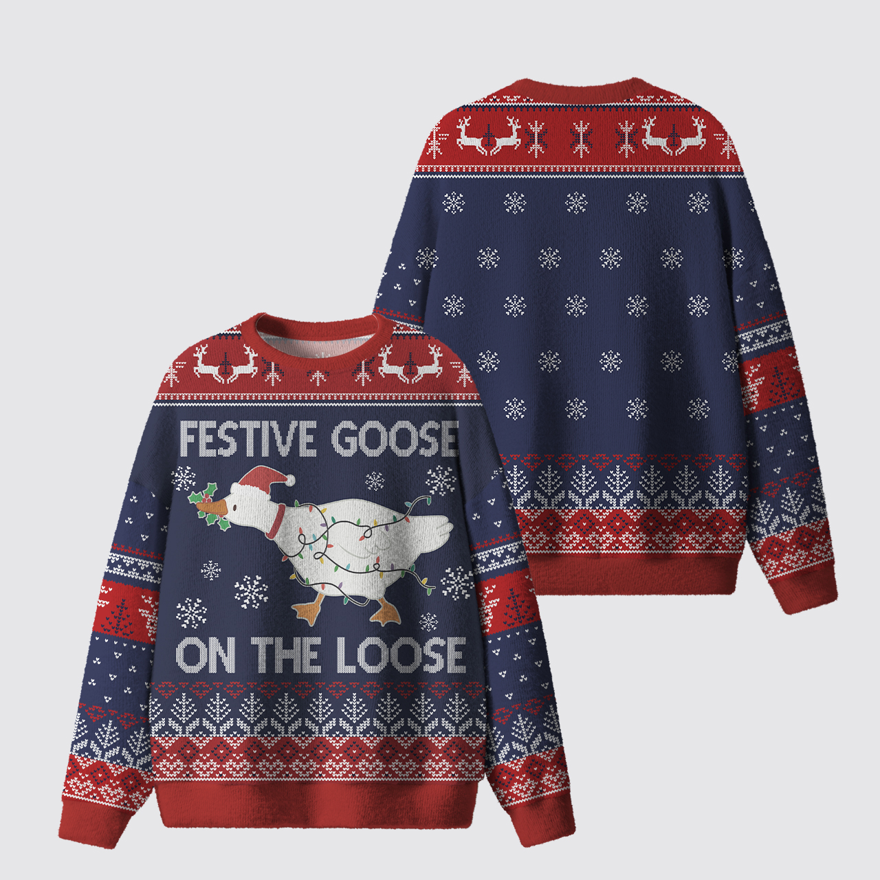 Festive Goose On The Loose Ugly Knit Sweatshirt