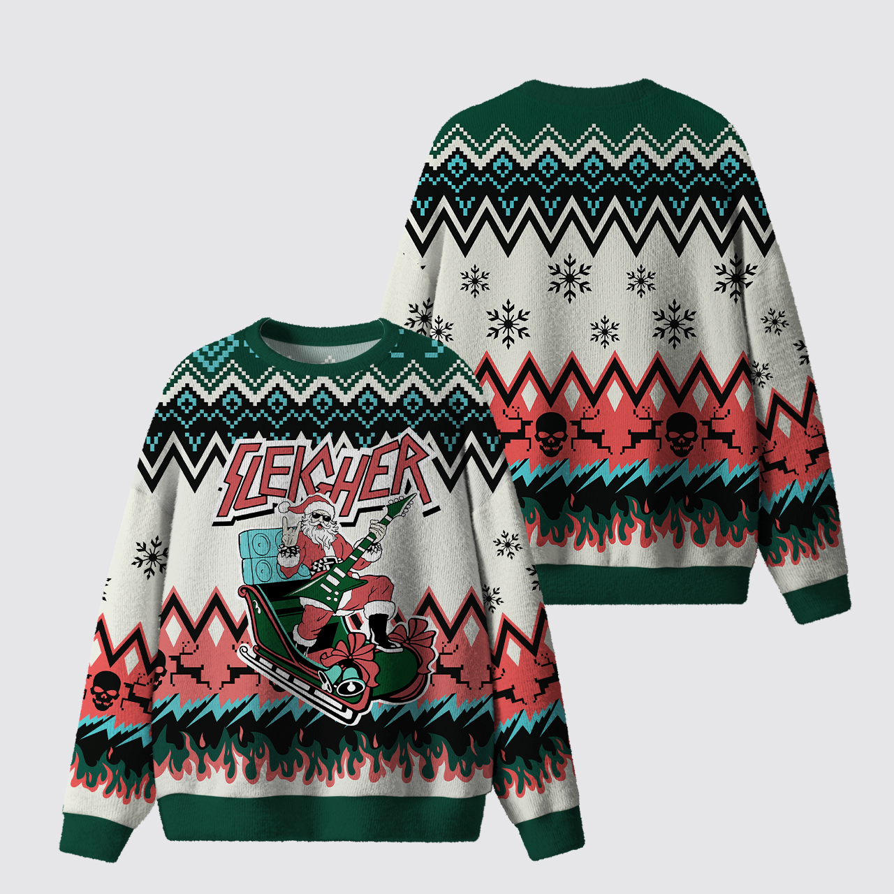 Heavy Metal Music Rocker Holiday Ugly Knit Sweatshirt