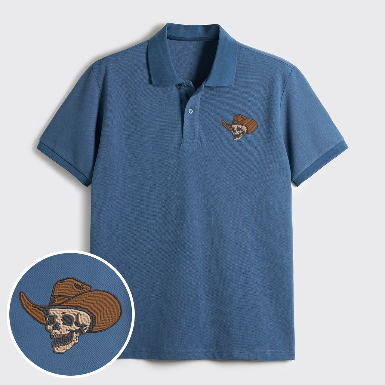 Skull In Cowboy Hat Embroidered Polo Shirts