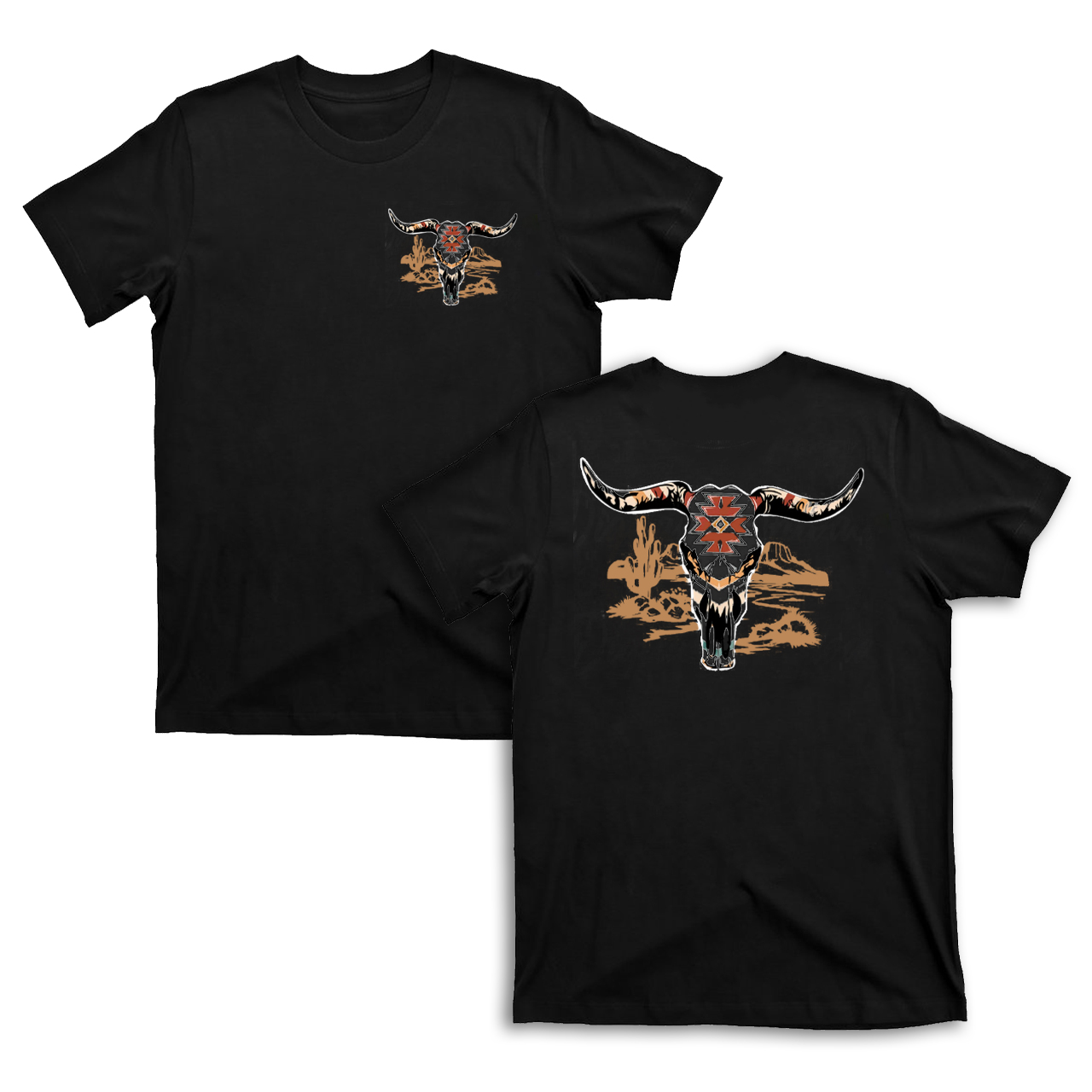 Aztec Bull Skull with Desert T-Shirts
