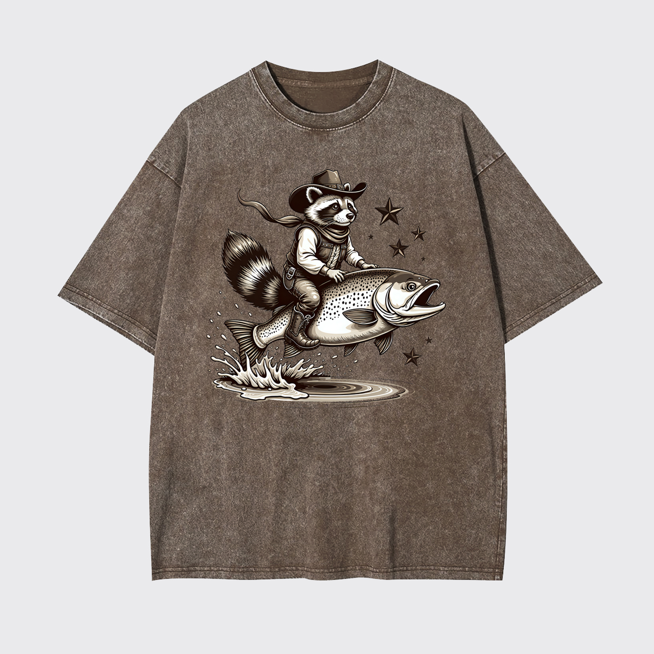 Funny Fisher Of Raccoon Cowboy Garment-dye Tees