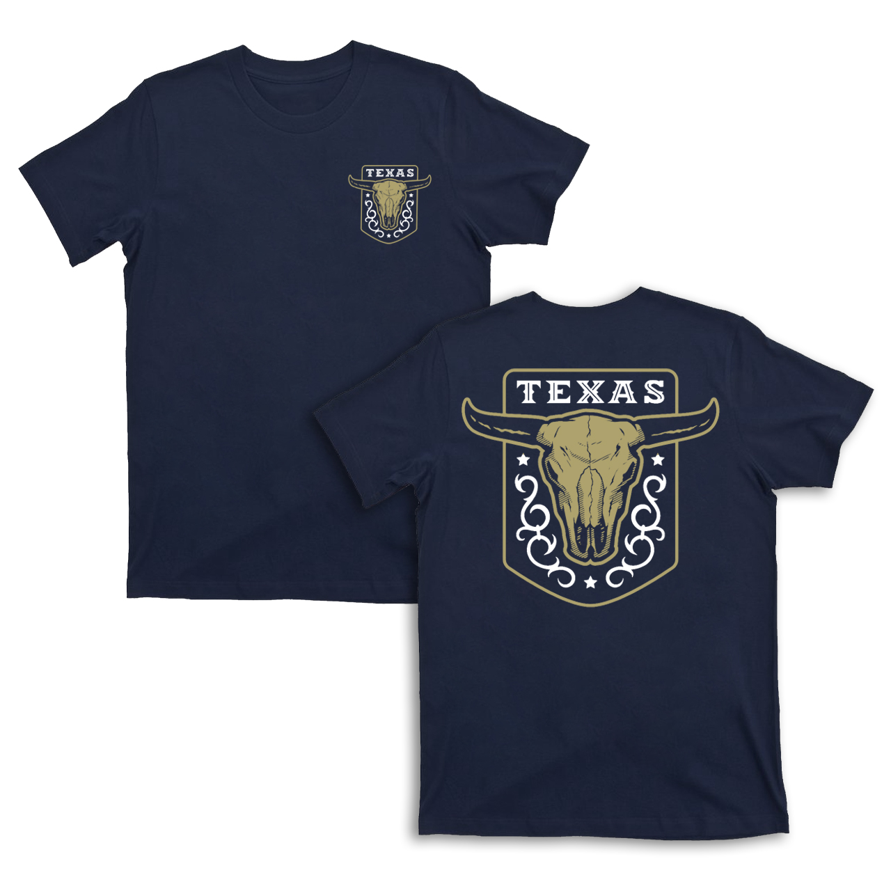 Texas Vintage Emblem With Bull Skull On a Dark T-Shirt