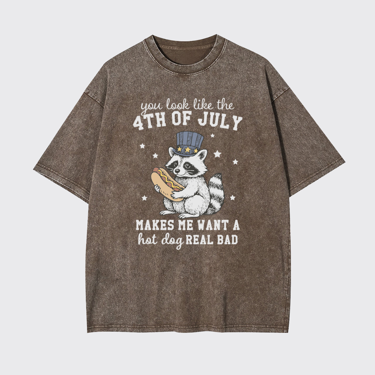 Funny Raccoon-Retro America Hot Dog Garment-dye Tees