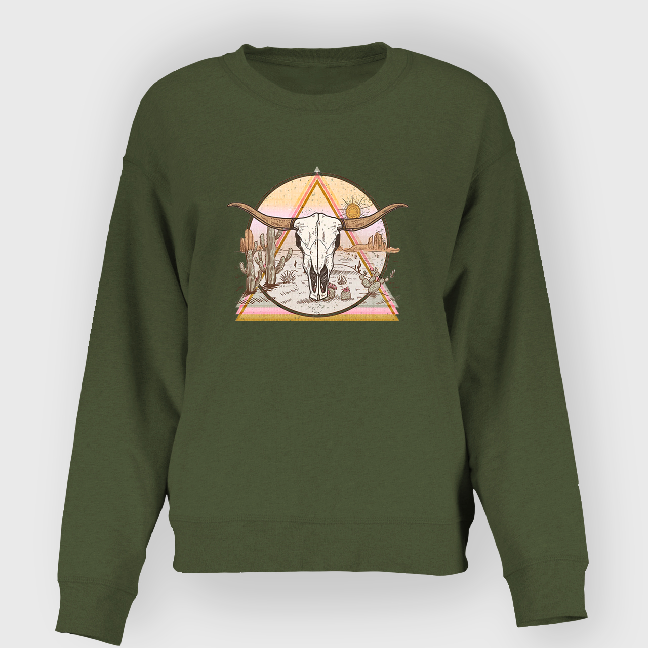Mysterious Triangular Cow Skull Desert Sweatshirt
