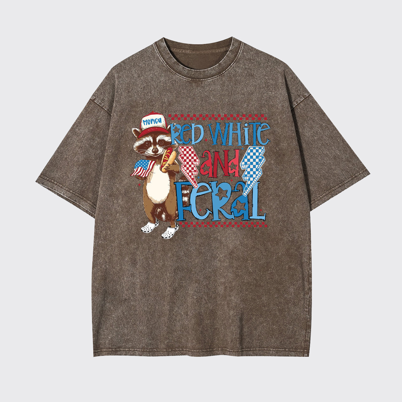 Funny USA-Red White And Feral Garment-dye Tees