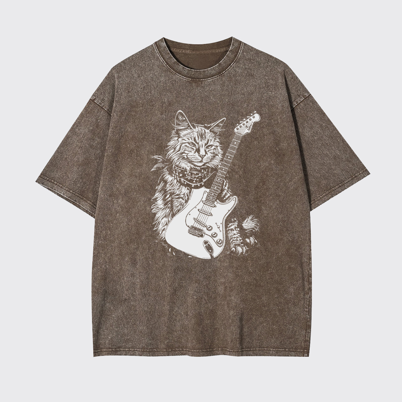 Cat Playing Guitar Punk Rock Garment-dye Tees