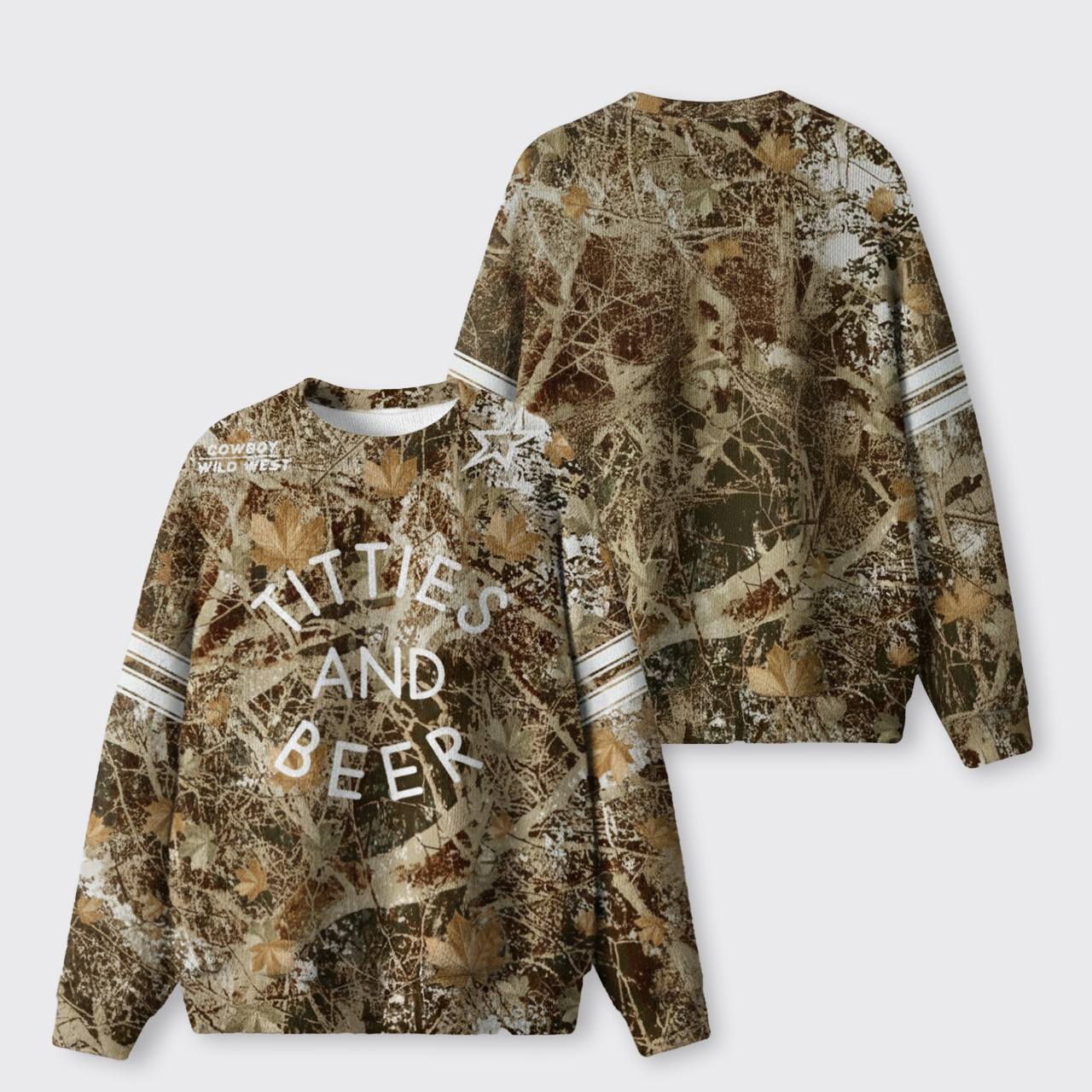 Country Music And Beer Camo Knit Sweatshirt
