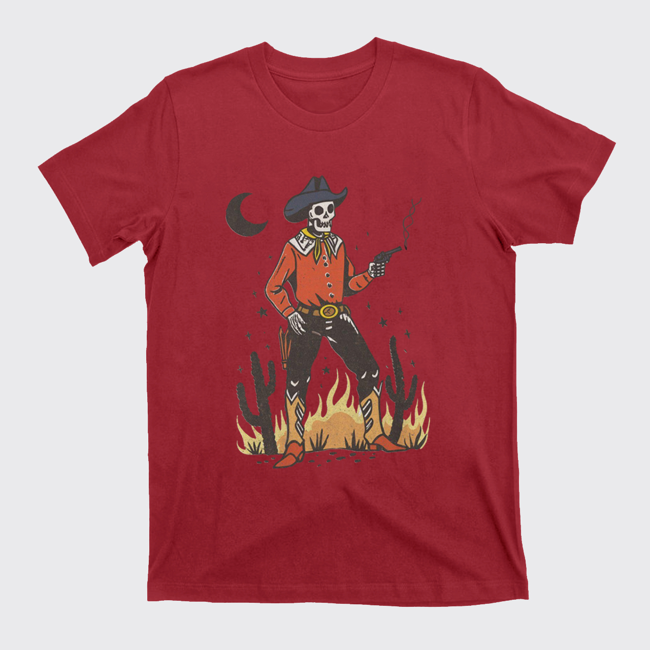 Skeleton Western Halloween Retro Desert T-Shirts