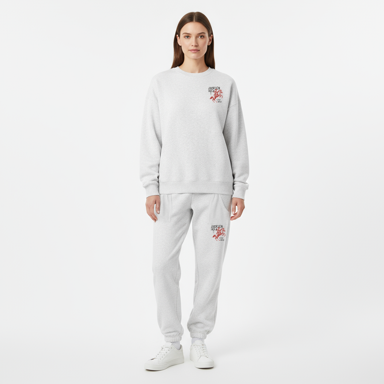 Retro Western Wildflower Wild Horses Fleece Sweatshirt Set