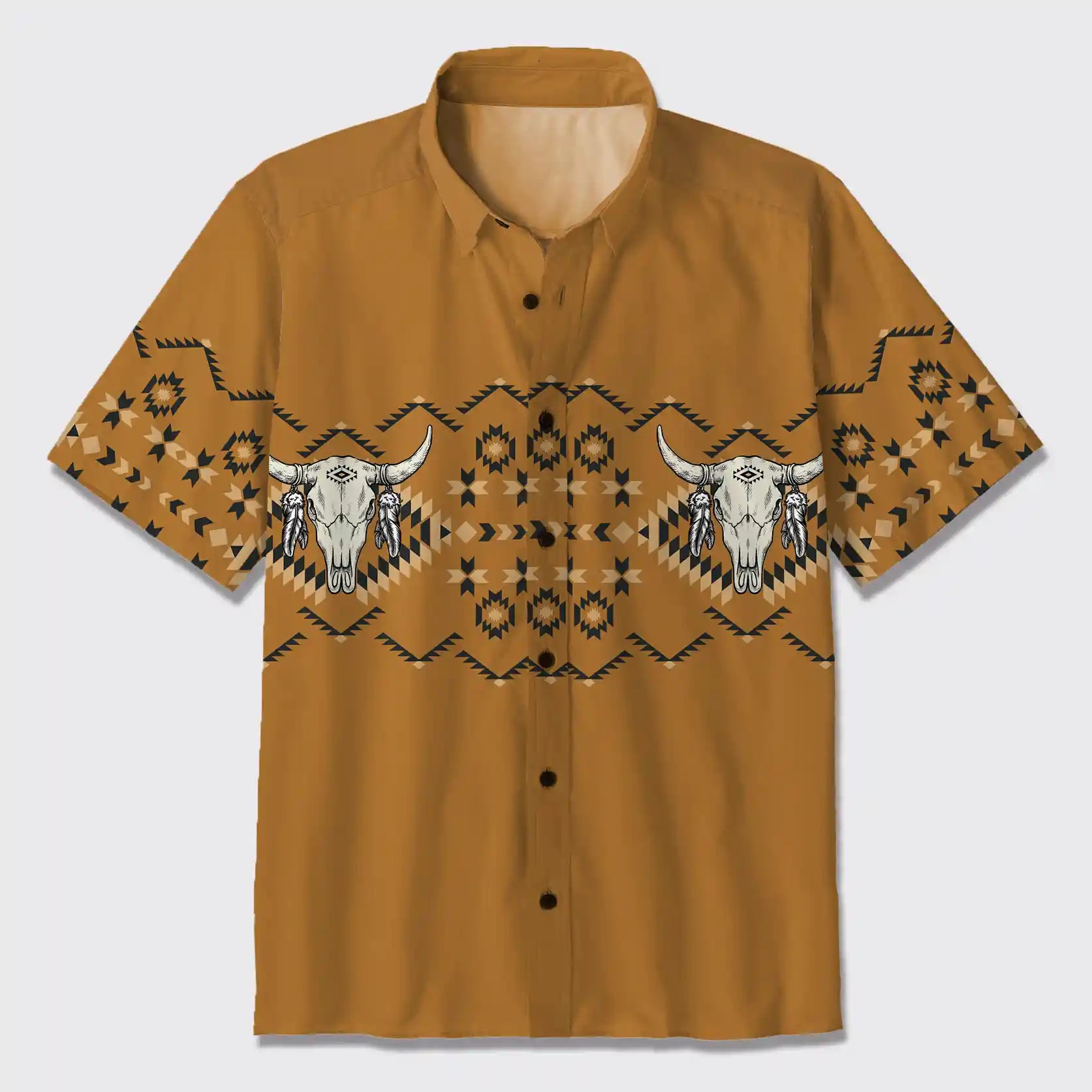 Aztec Native Cow Skull Button Up Shirts_1
