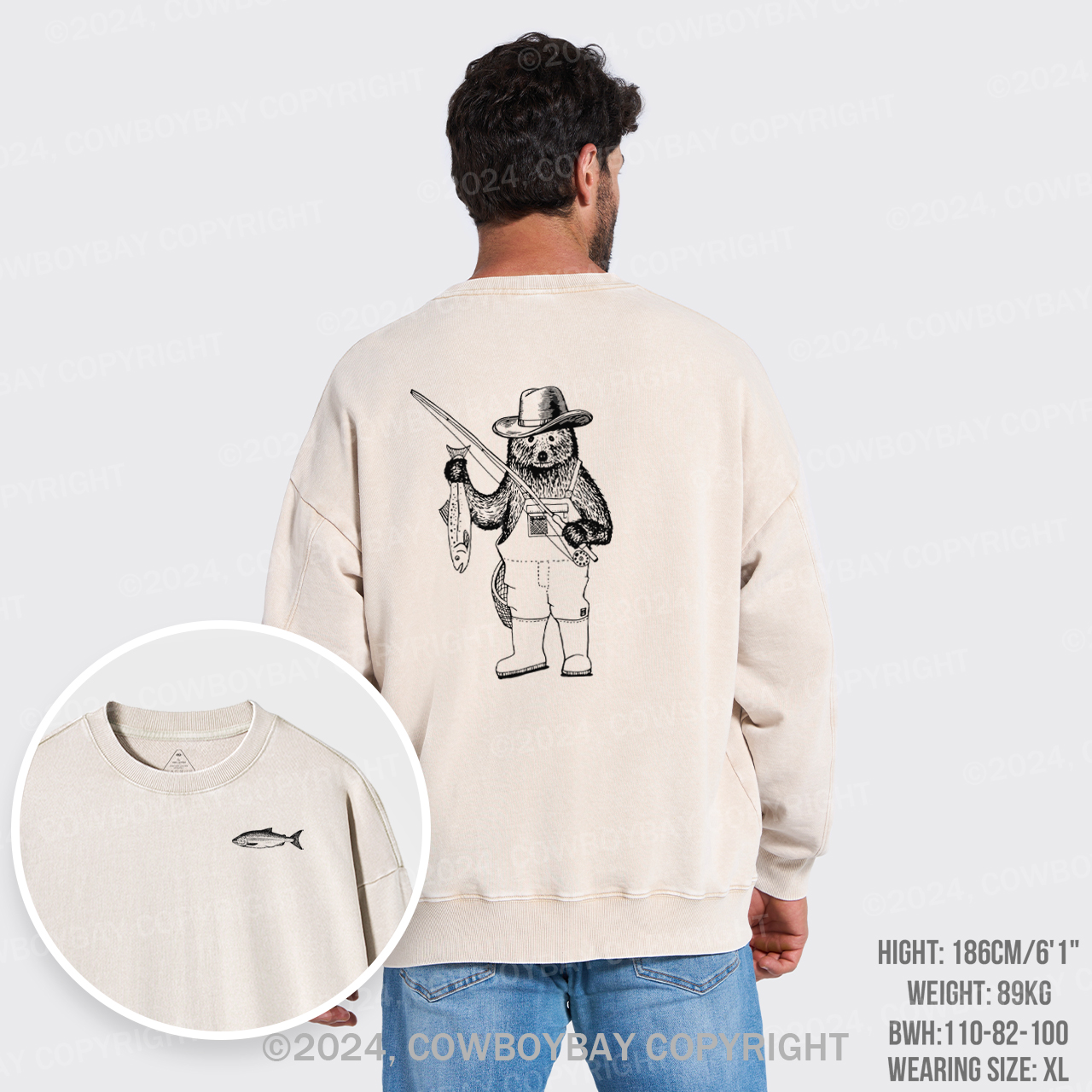 Fishing Bear Washed Sweatshirts