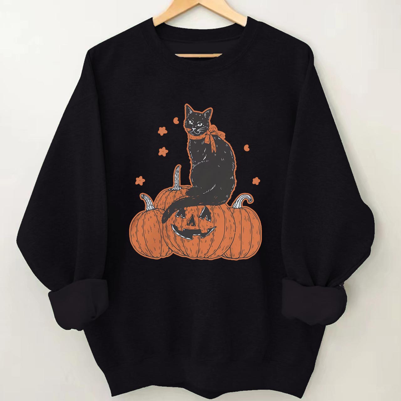 Black Cat On Grimacing Pumpkin  Halloween Sweatshirt
