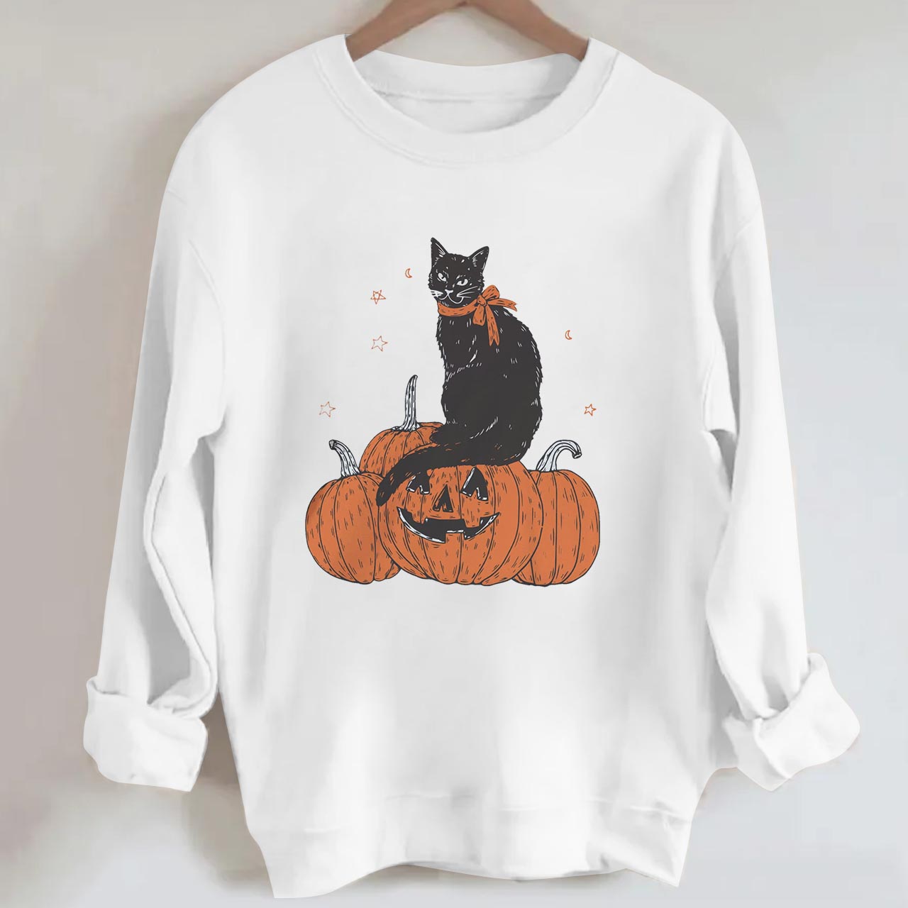 Black Cat On Grimacing Pumpkin  Halloween Sweatshirt