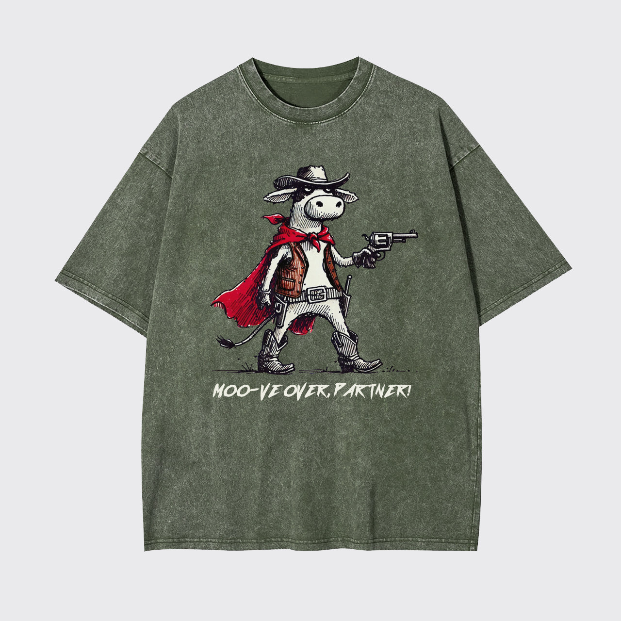 Funny Red Cloak Cowboy Cow Garment-dye Tees