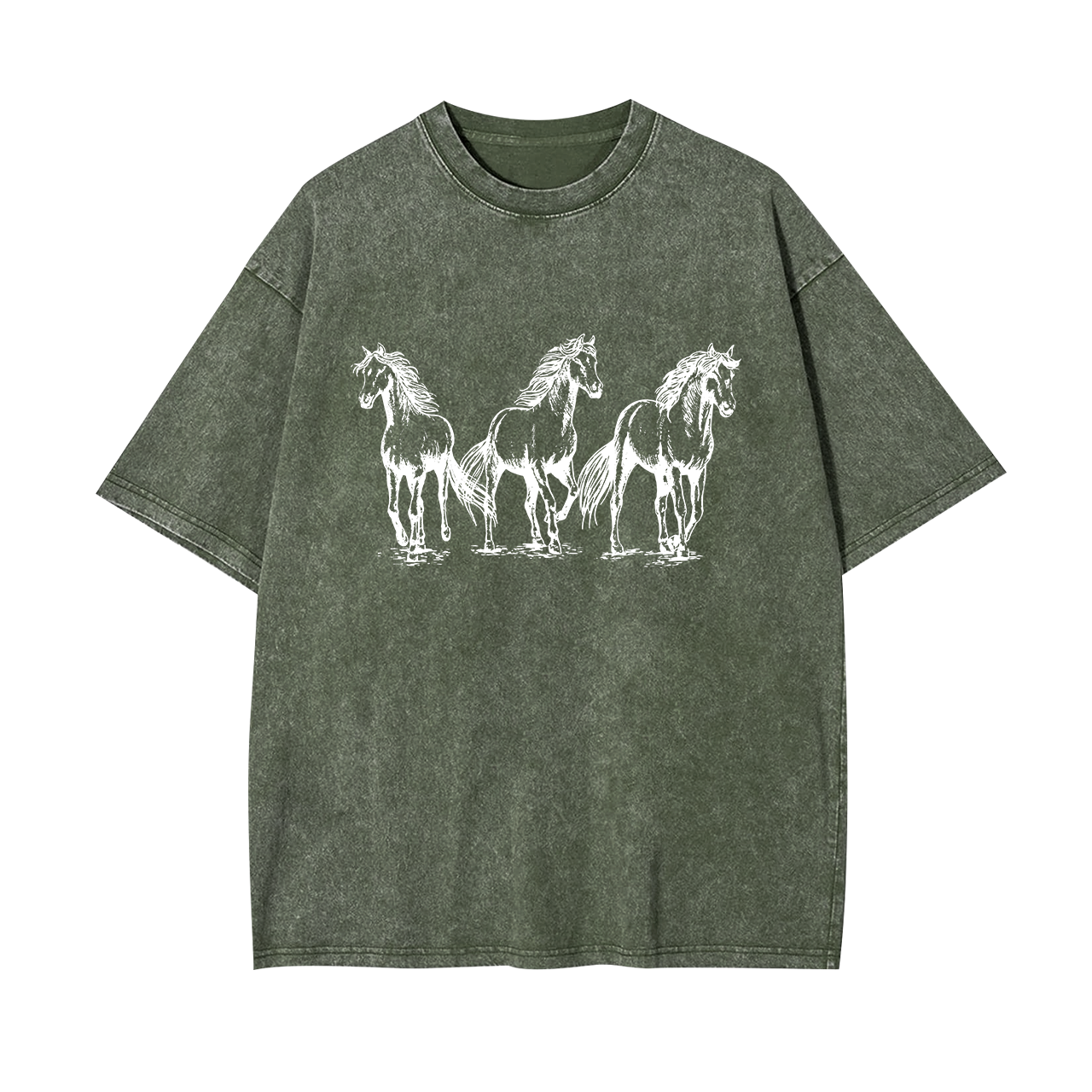 Three Horses Western Cowboy Garment-dye Tees