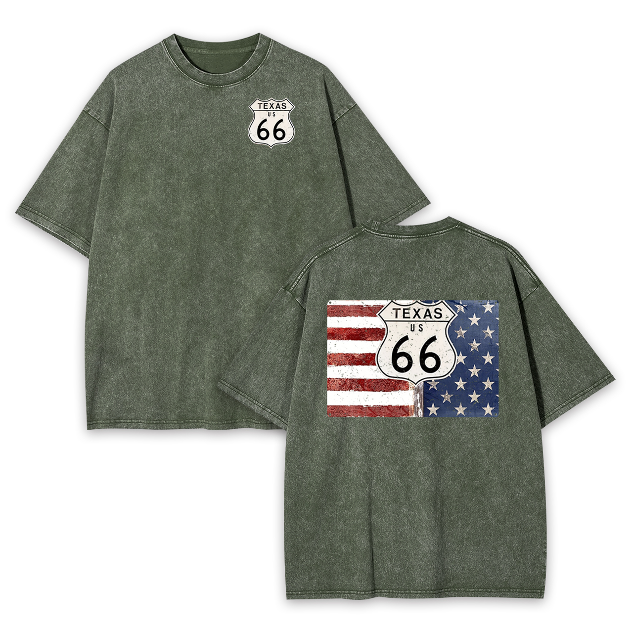 Route 66 Texas With American Flag Garment-dye Tees
