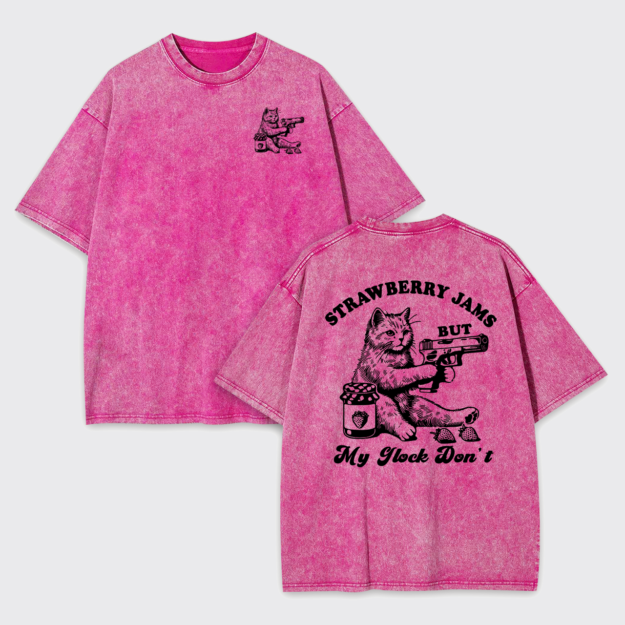 Funny Cat-Strawberry Jams But My Glock Don't Garment-dye Tees
