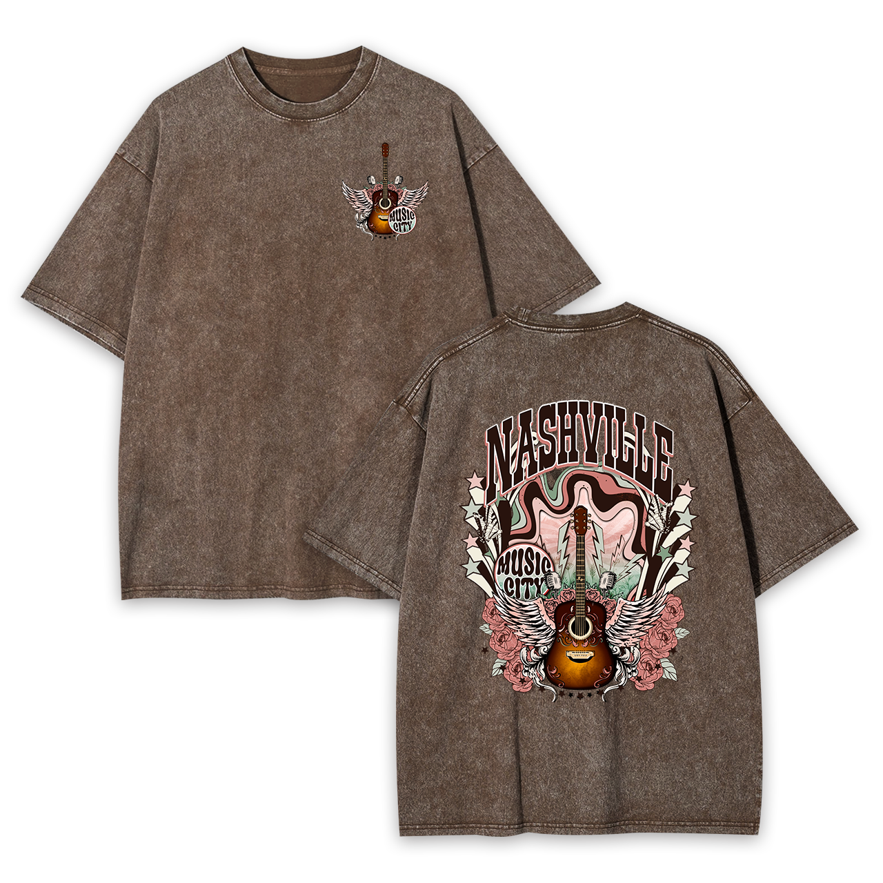Western Nasville Music City Country Cowboy Garment-dye Tees