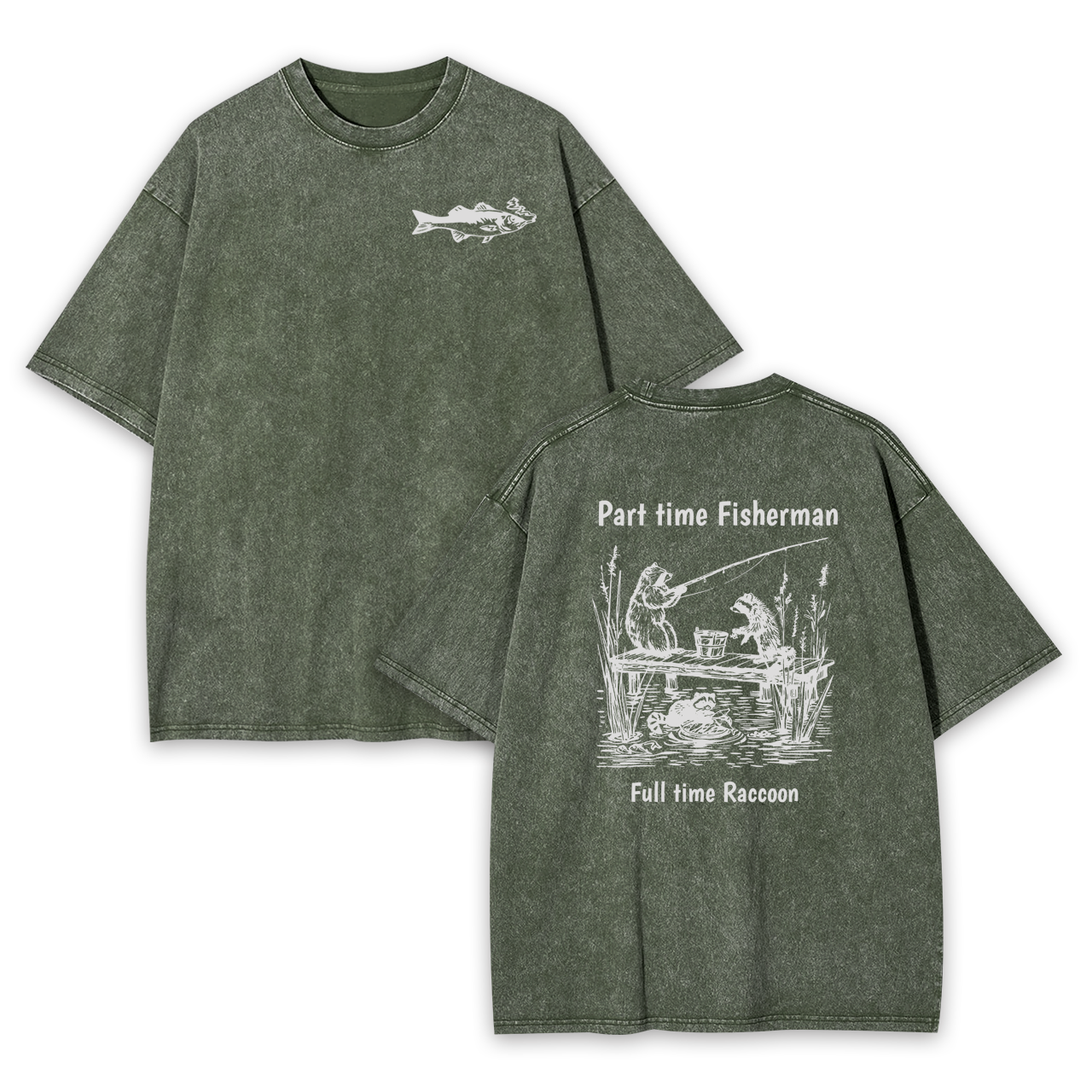 Fisherman Raccoon Garment-dye Tees