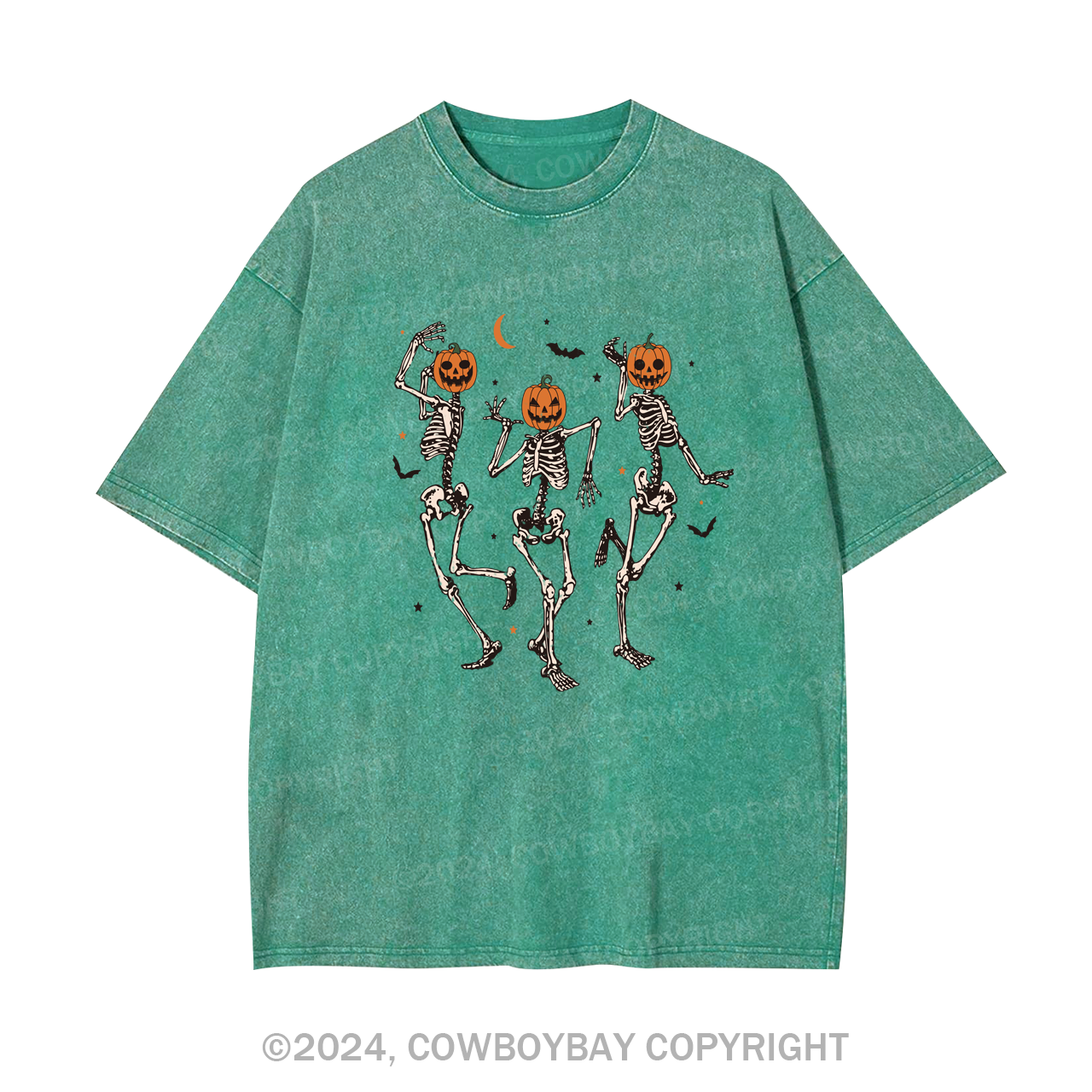 Dancing Skeleton Pumpkin Face Garment-dye Tees