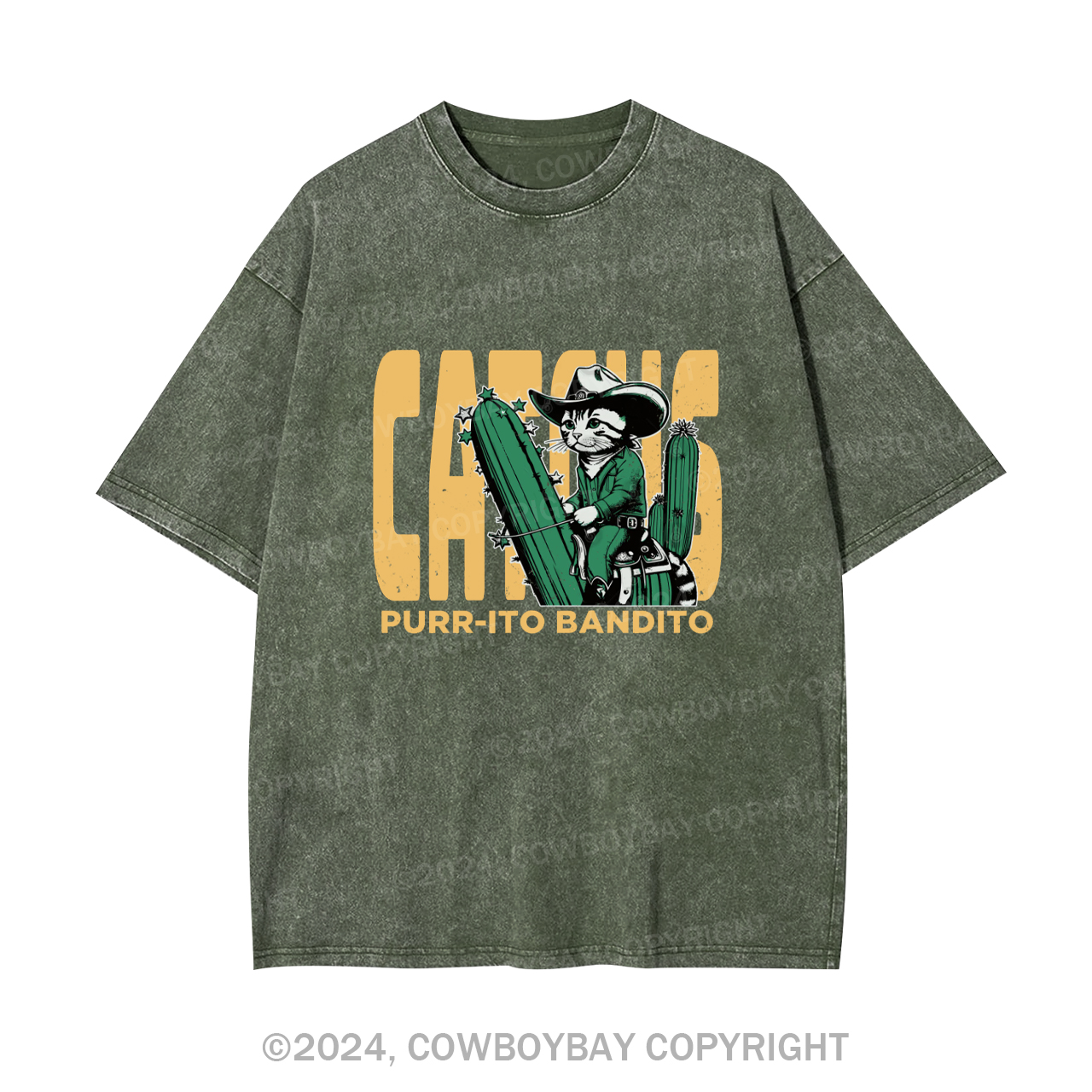 Cowboy Cat With Funny Cactus Garment-dye Tees