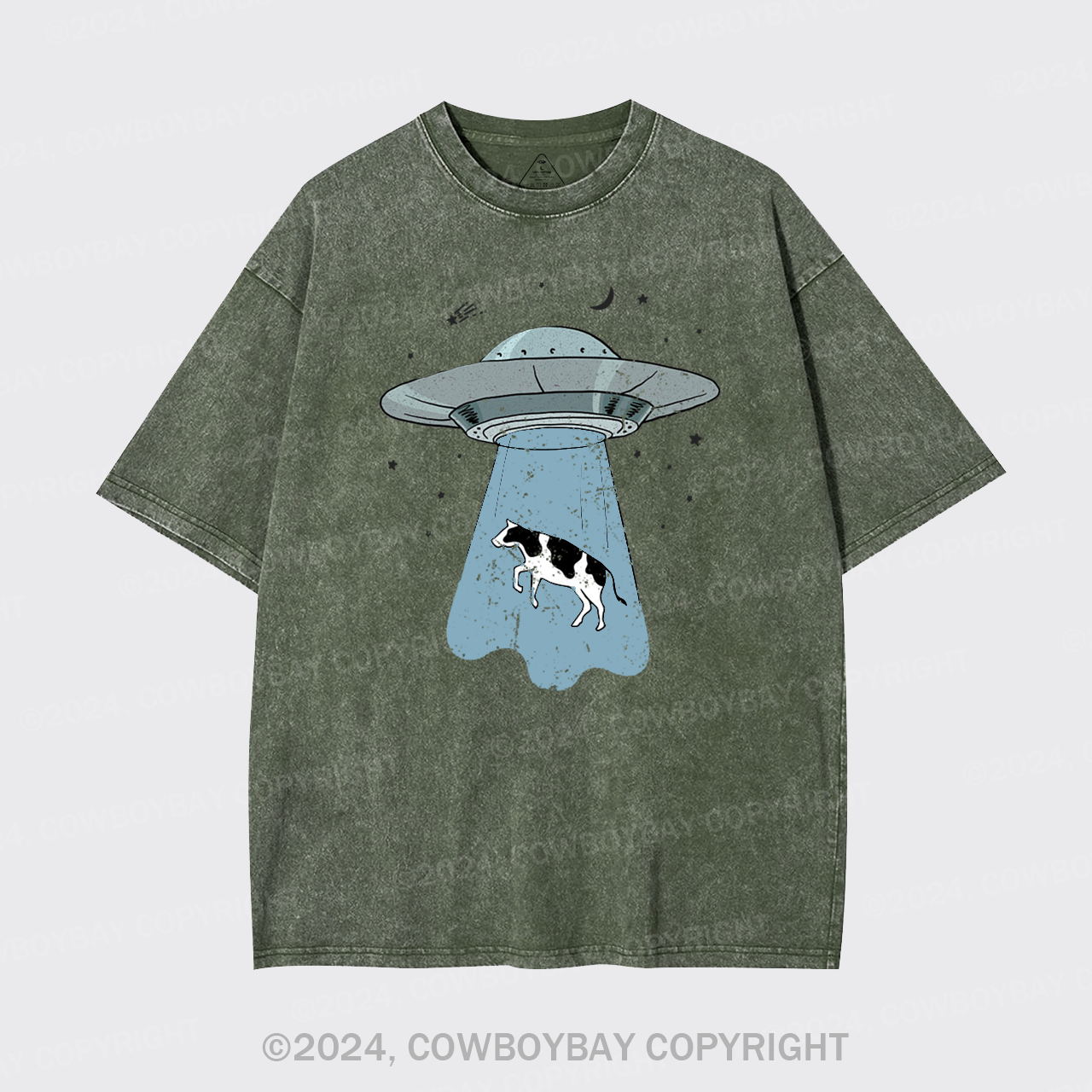 Funny UFO Alien Cow Garment-dye Tees