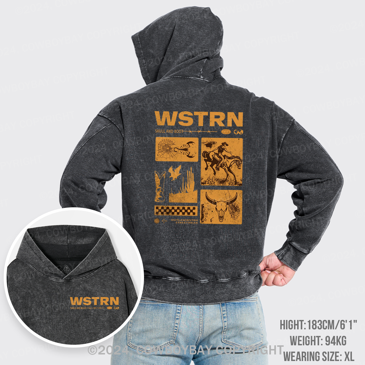 Wstrn Skull And Boot Garment-Dye Hoodies