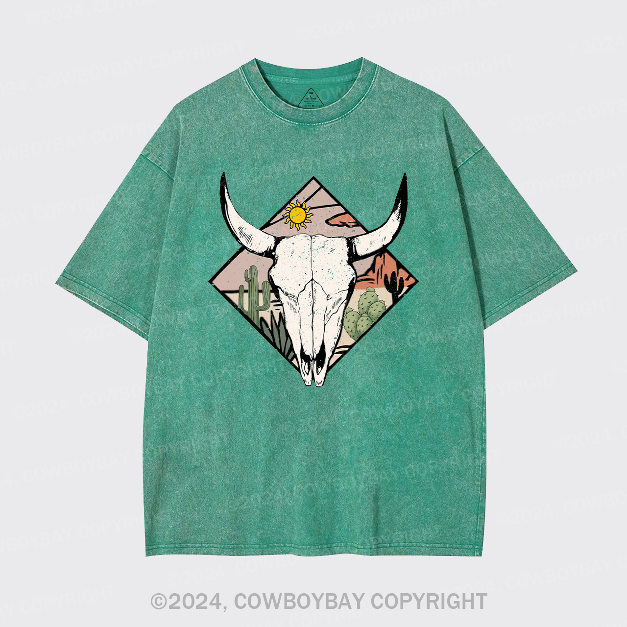 Boho Cow Skull Garment-dye Tees For Cowboy