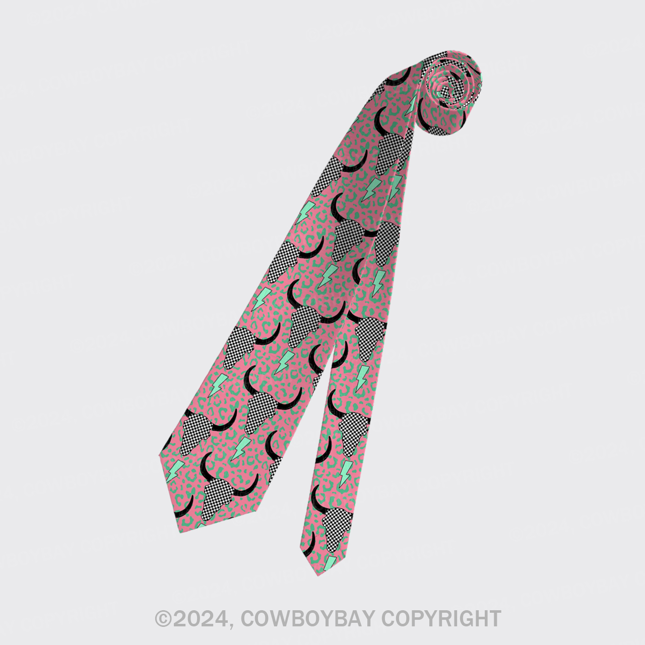 Lightning Bull Skull Silk Necktie