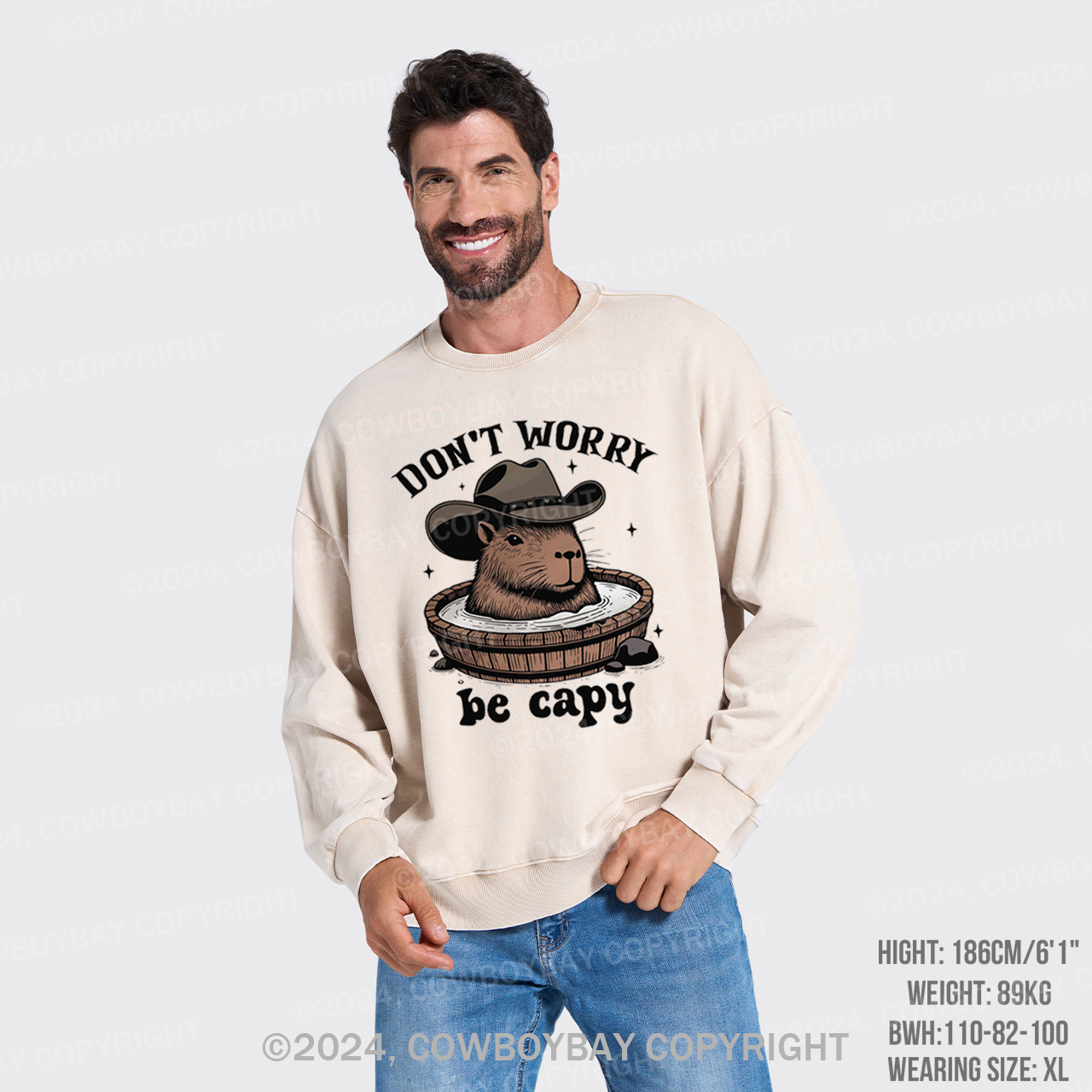 Don't Worry Be Capy Washed Sweatshirts