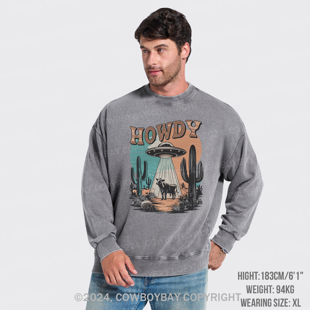 Western UFO,HOWDY Washed Sweatshirts