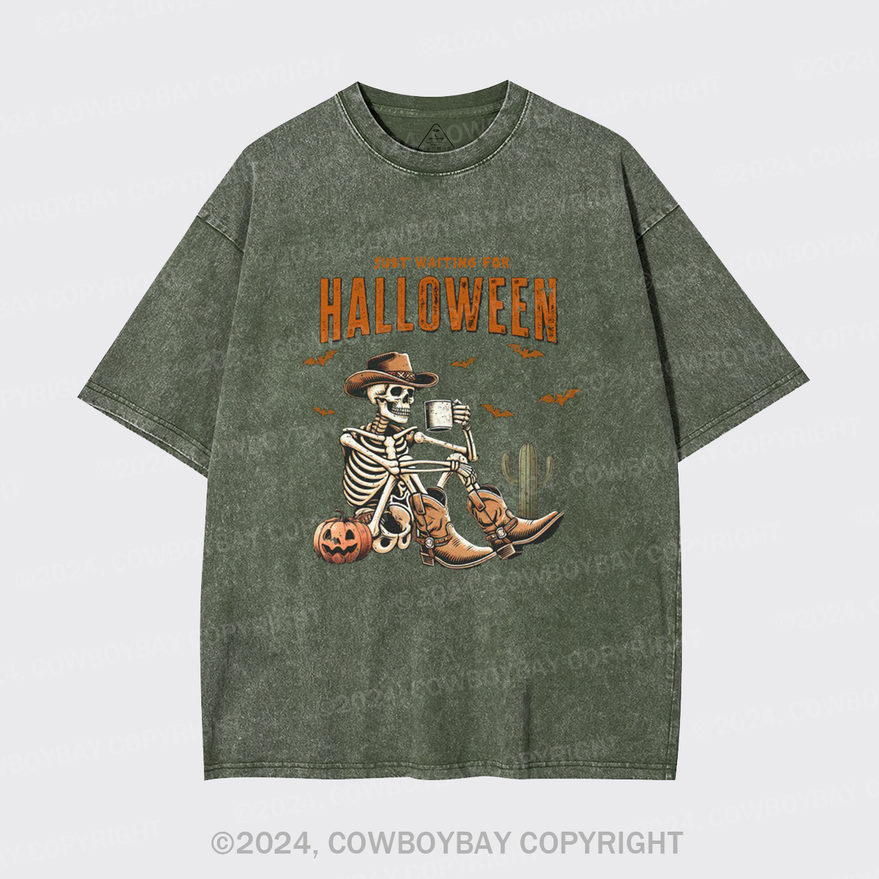 Western Skeleton Waiting for Halloween Garment-dye Tees