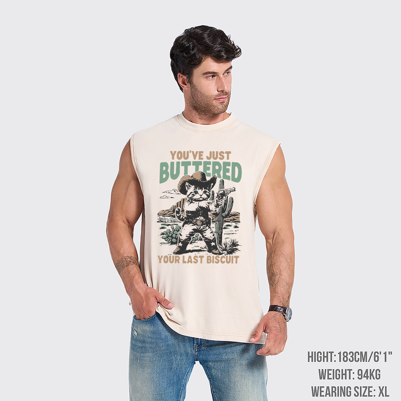 Funny Western Cat Washed Tanks