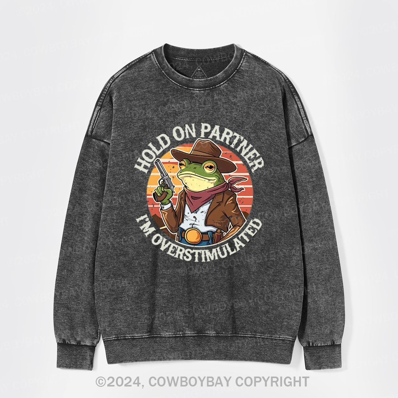 Hold On Partner I'm Overstimulated Washed Sweatshirts