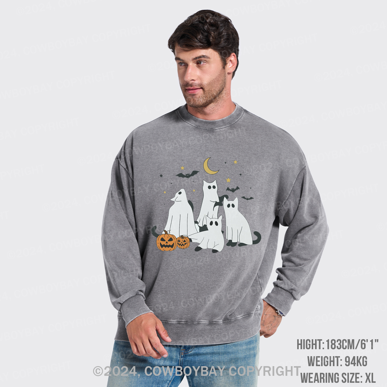 Halloween Cat Washed Sweatshirts