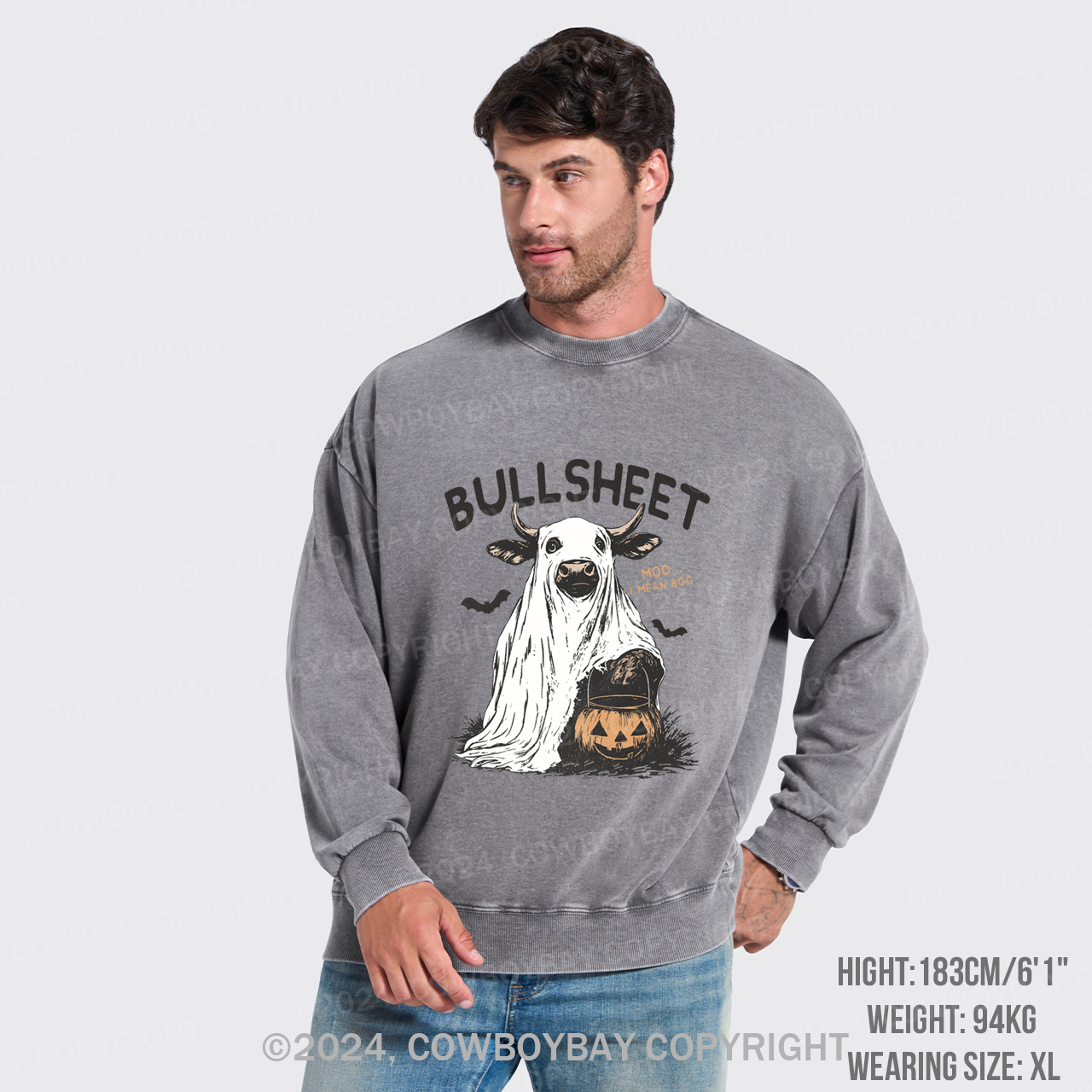 Funny Halloween Bullsheet Washed Sweatshirts