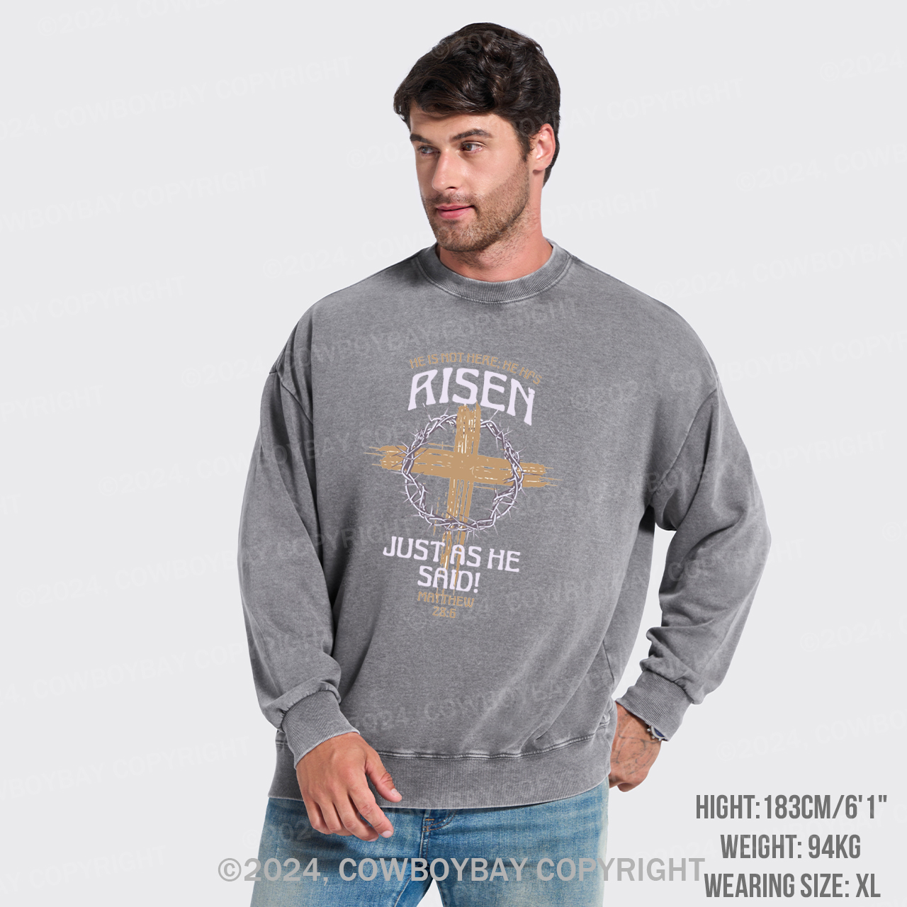 Retro He Is Not Here He Is Risen Washed Sweatshirts