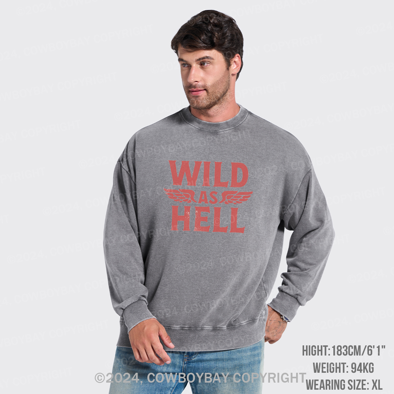 Wild As Hell Wings Rock N Roll Cowgirl Washed Sweatshirts
