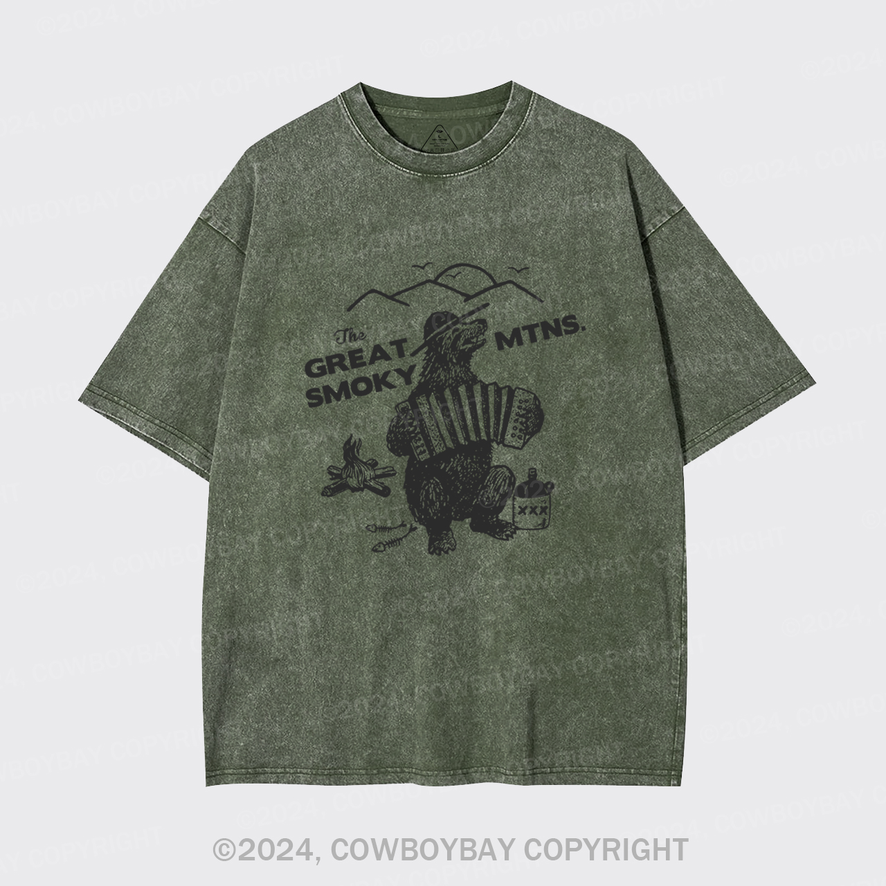 Smoky Bluegrass Grizzly Bear Garment-dye Tees