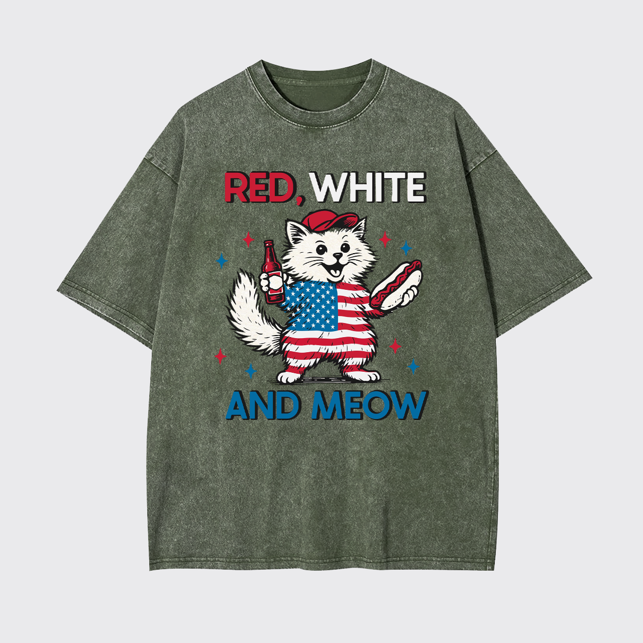 Funny Independence Day-Patriotic Cat Garment-dye Tees