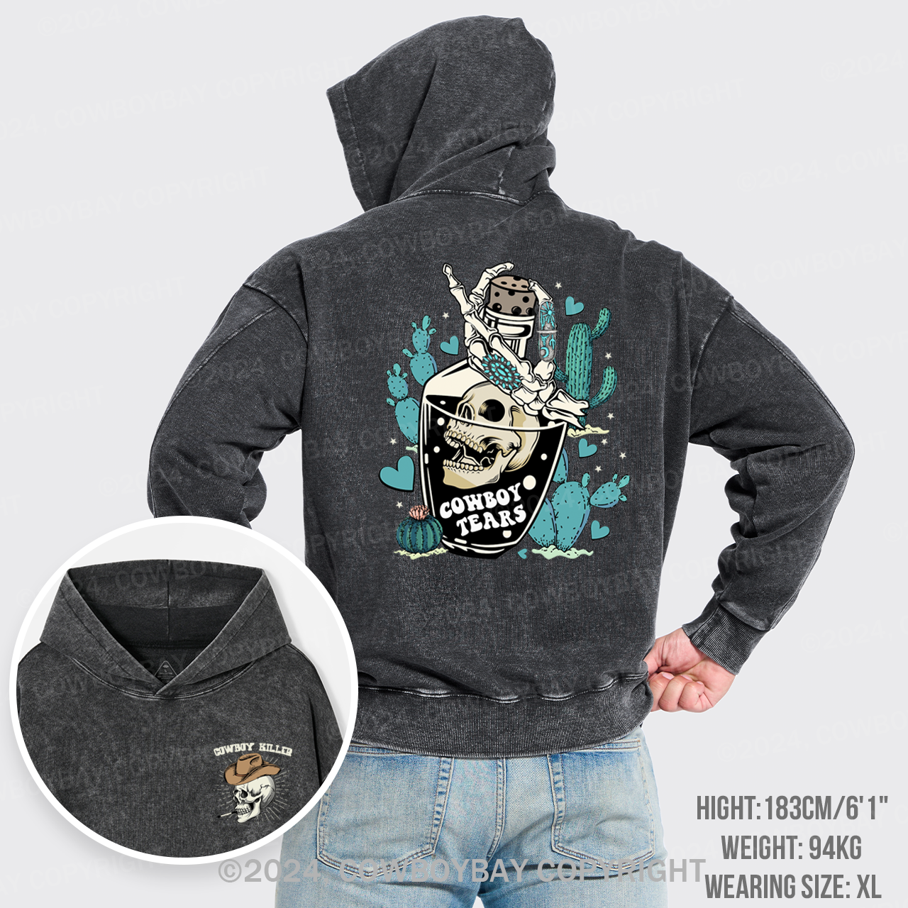 Western Turquoise Jewelry Garment-Dye Hoodies