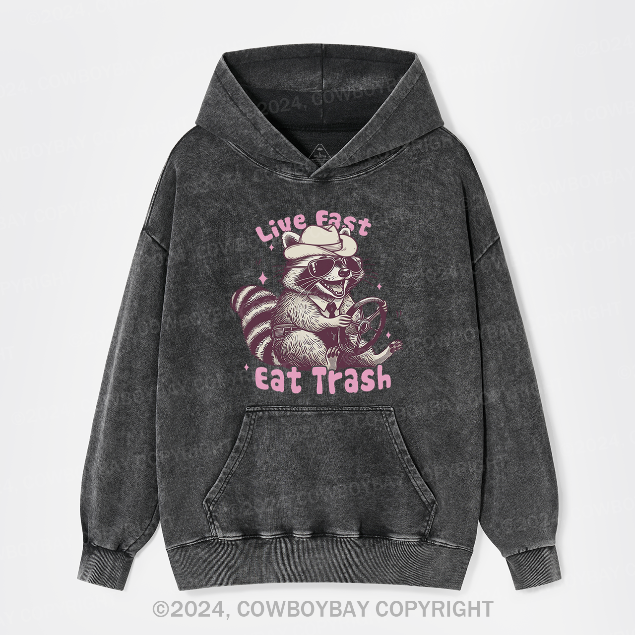 Live Fast Eat Trash Raccoon Garment-Dye Hoodies