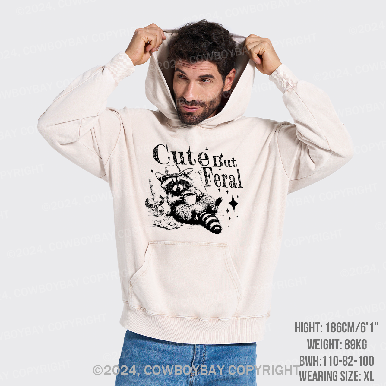 Cute But Feral Raccoon Garment-Dye Hoodies