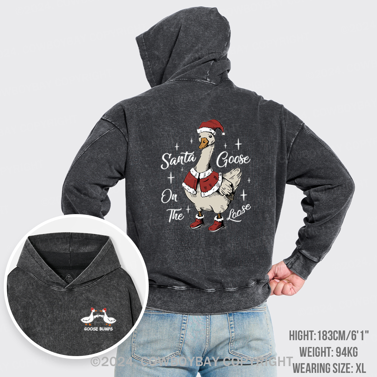 Santa Goose On The Loose Garment-Dye Hoodies