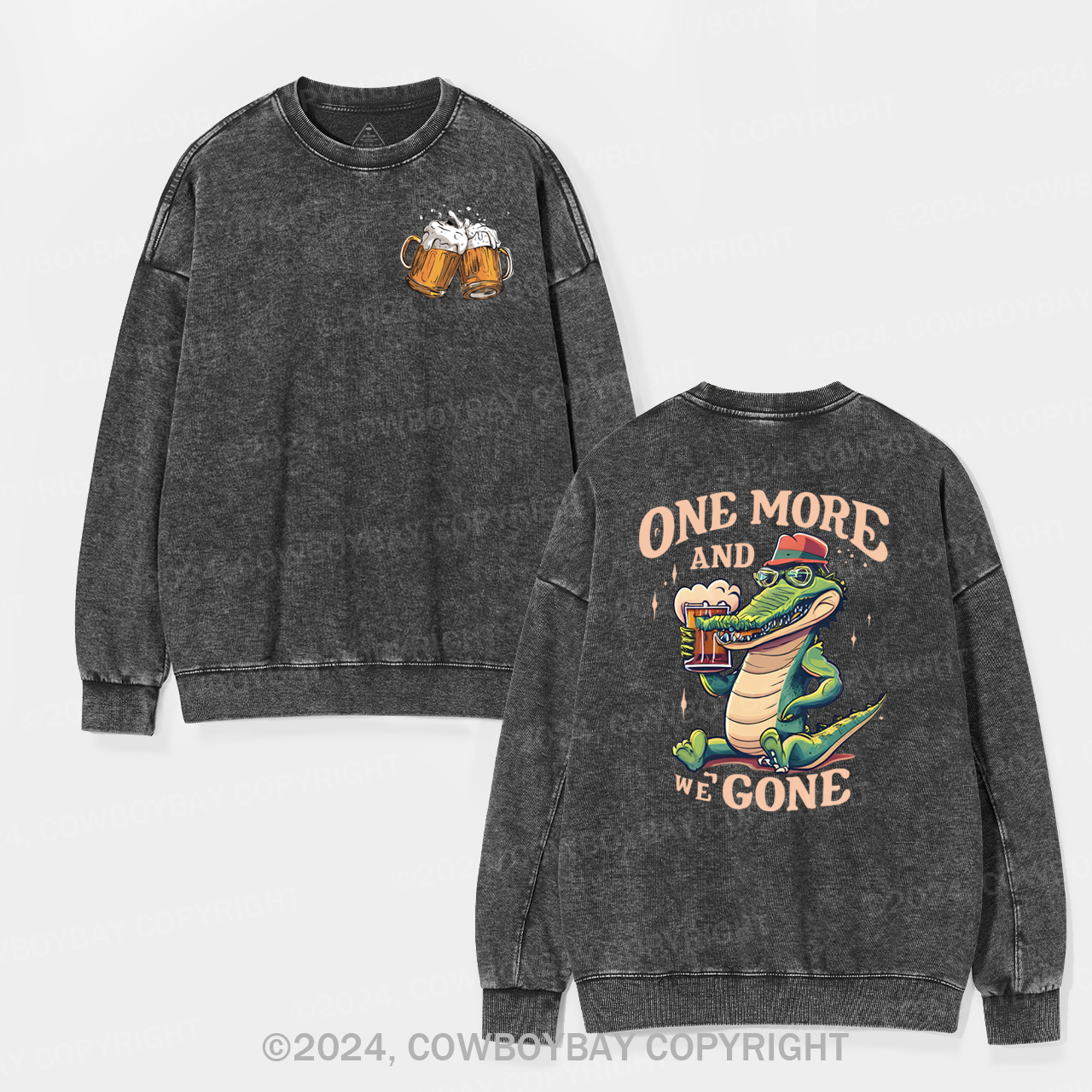 A Crocodile Drinking Beer Washed Sweatshirts