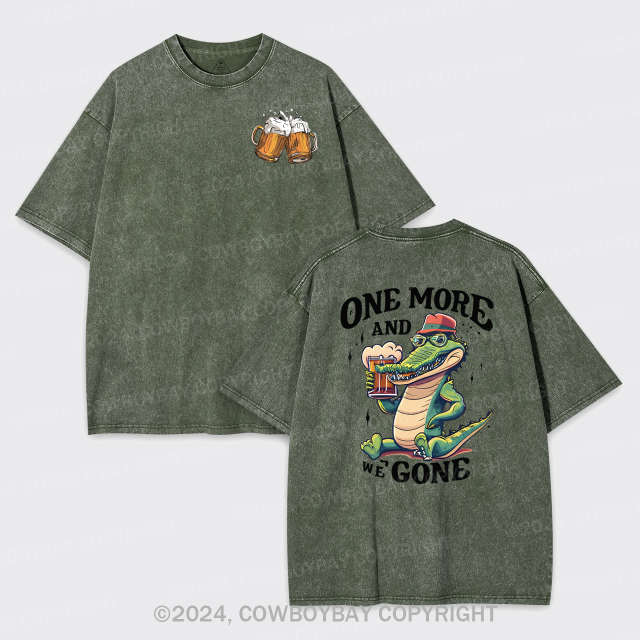 A Crocodile Drinking Beer Garment-dye Tees