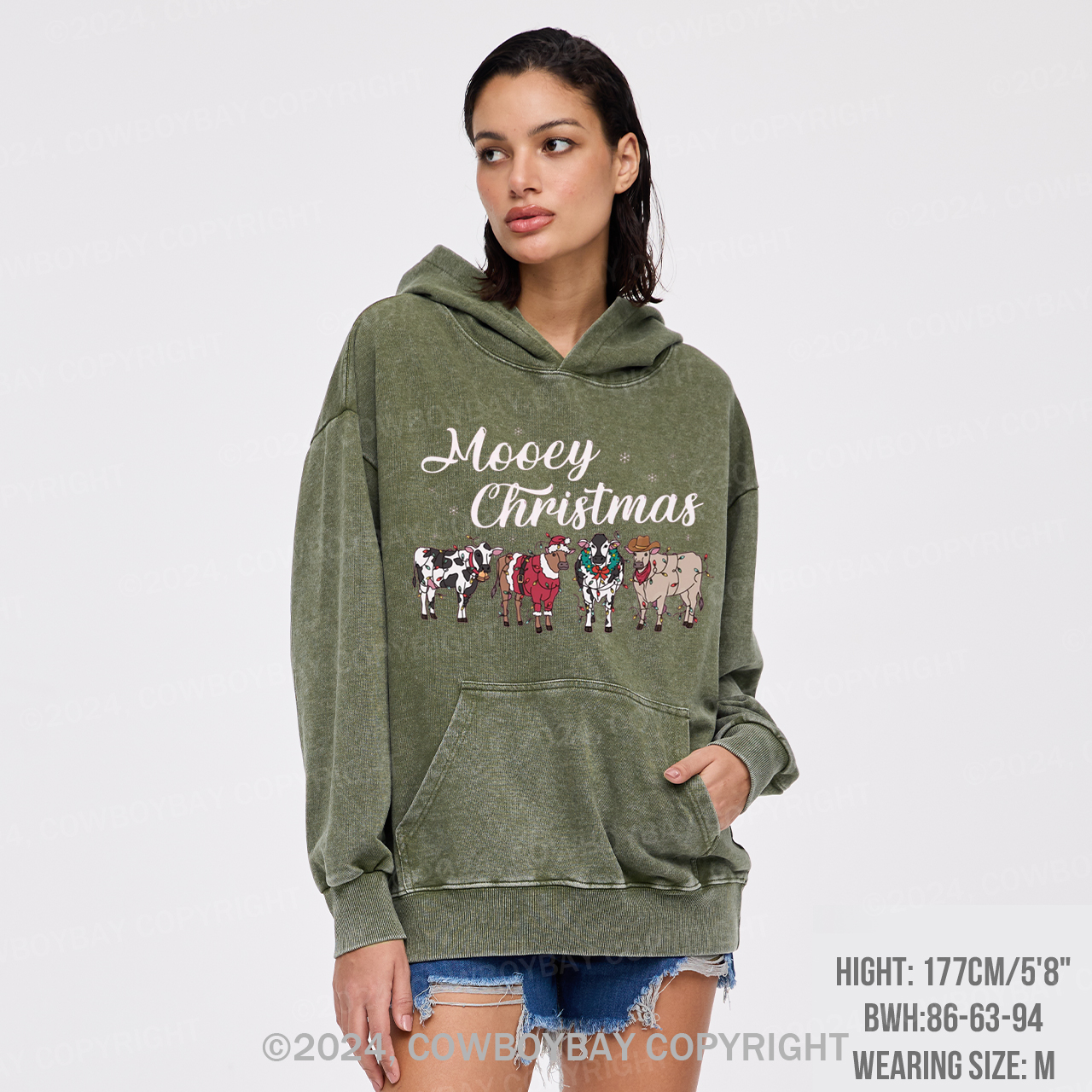 Farm Christmas Cow Garment-Dye Hoodies