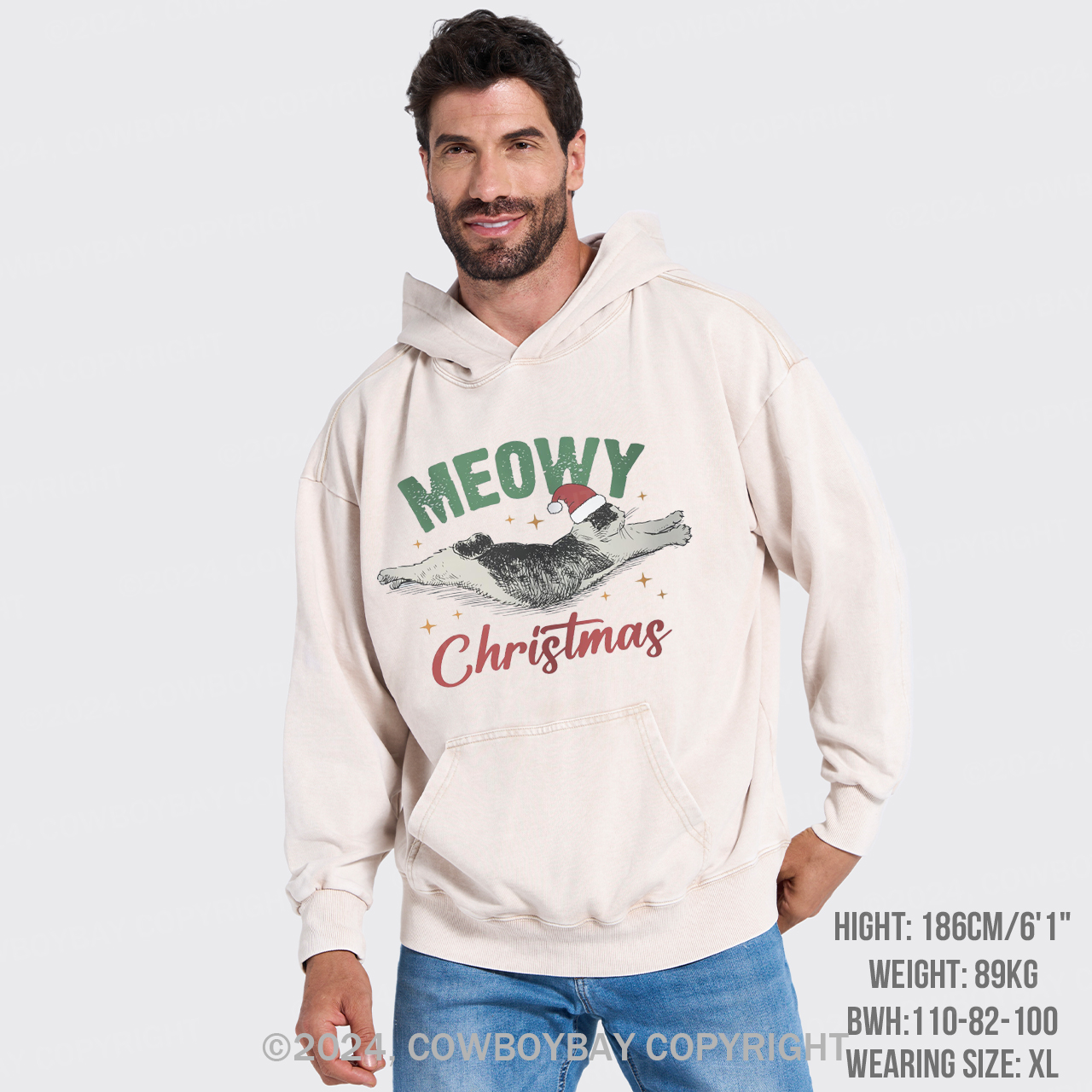 Funny Meowy Christmas Garment-Dye Hoodies